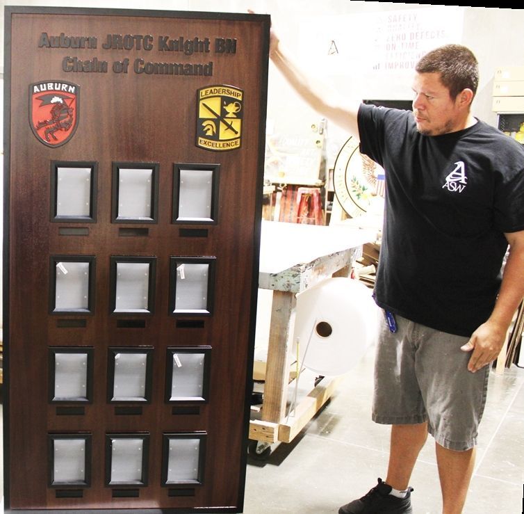 SA1440 - Carved Mahogany Chain-of-Command Board for the Auburn JROTC Knight MB