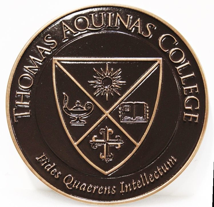 RP-1710 - Carved 2.5-D Raised Outline Relief HDU Plaque of the Seal of Thomas Aquinas College