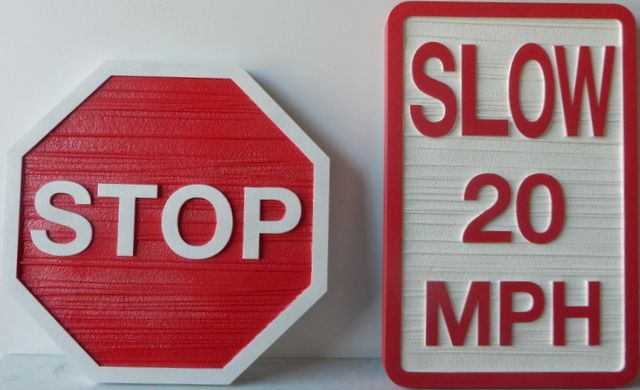 H17170 - Carved and Sandblasted HDU STOP and SLOW Signs