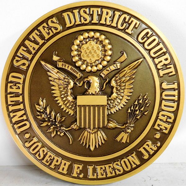 federal government round seals carved wood wall plaques