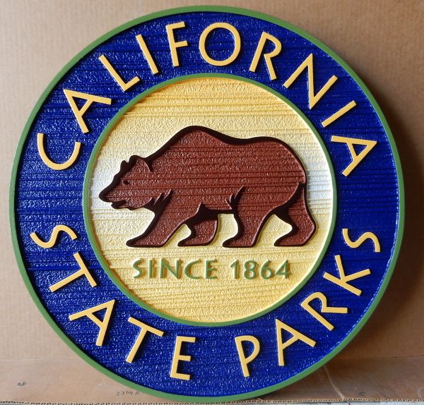 W32057 - Carved and Sandblasted HDU Wall Plaque of Seal for California State Parks