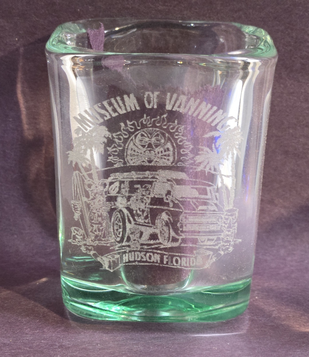 Green Shot Glass with Museum Logo Etching