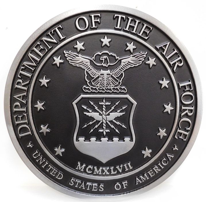 LP-1135 - Carved 2.5-D  Raised Relief Aluminum Plated HDU Plaque of the  Seal  of the US Air Force