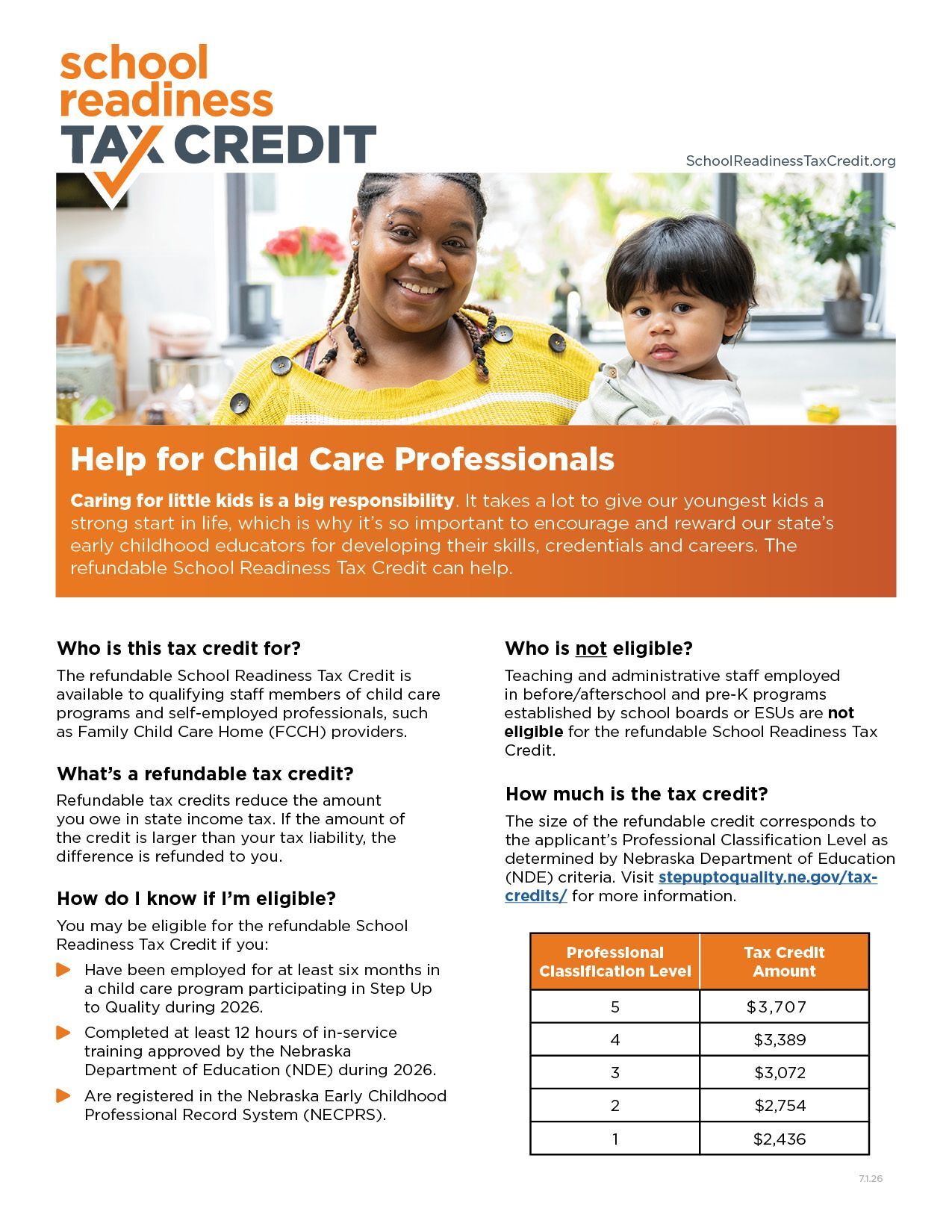 Preview image of the refundable School Readiness Tax Credit flyer