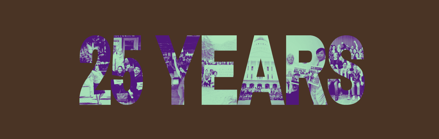 A collage of small images of community members, shaped into the statement "25 Years"