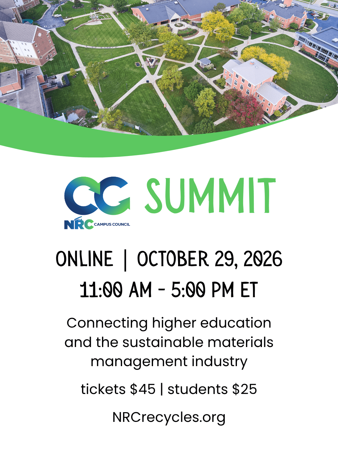 Flyer. Connecting higher education and the sustainable materials management industry. tickets $45, students $25.