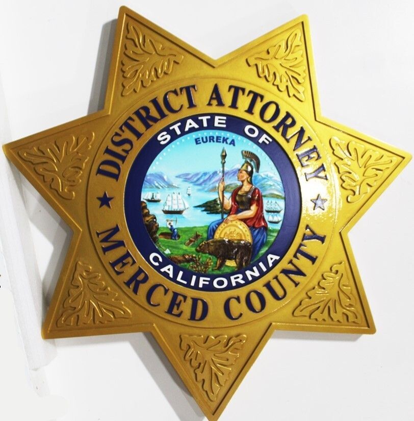 HP-1545 - 2.5-D Multi-Level Artist-Painted HDU Plaque of the Badge of the Merced County District Attorney