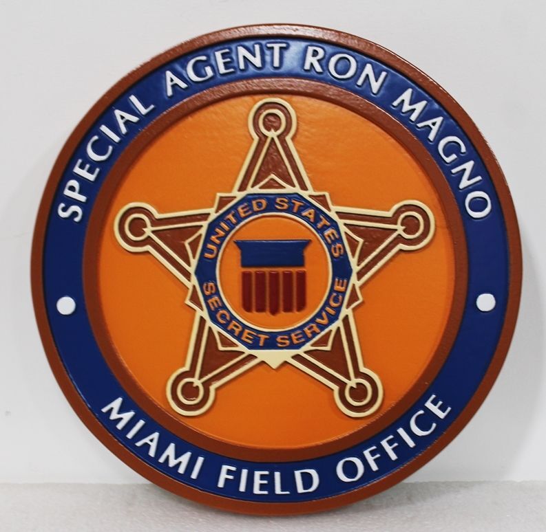 PP-1849 - Carved 2.5-D Multi-Level Plaque of the Badge of a Special Agent of the Secret Service, Miami Field Office