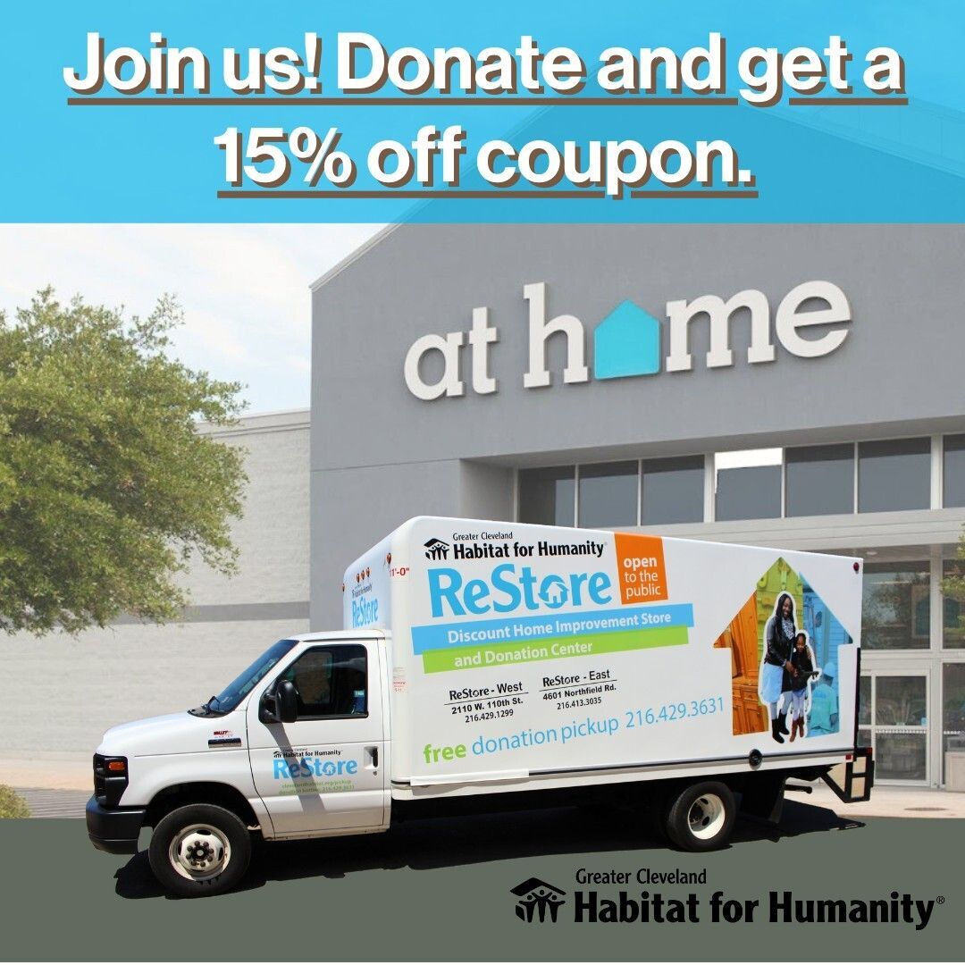 Doing some spring cleaning? Our ReStore truck will be set up to accept your donation of gently-used furniture or household items in the parking lot of the At Home store at 5223 Cobblestone Rd, Elyria, OH 44035 from 10am-4pm on Saturday, June 24th. 