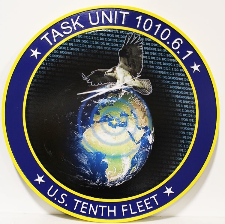 JP-1243 - Carved HDU Plaque of the Crest of Task Unit 1010.6.1, US Tenth Fleet