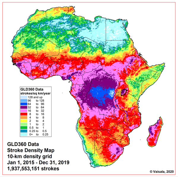 Lightning Detection in Africa : How Many Lightning Strikes? : Programs :  African Centres for Lightning and Electromagnetics Network