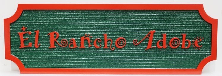 I18850 -  Carved and Sandblasted Wood Grain  HDU Property Name Sign "El Rancho Adobe"