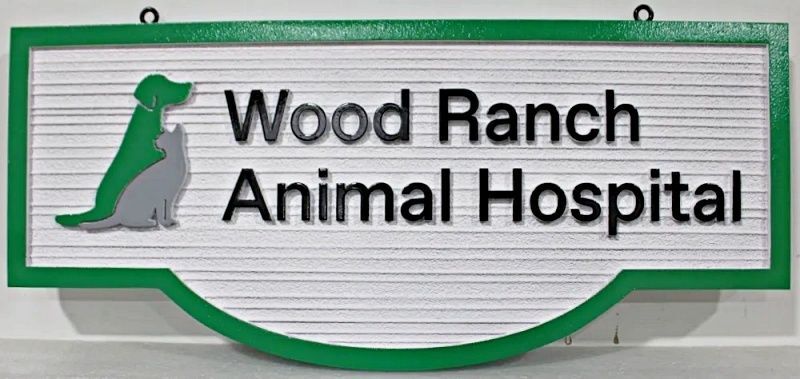 BB11777 - Carved and Sandblasted Wood Grain HDU Sign for "Wood Ranch Animal Hospital" 