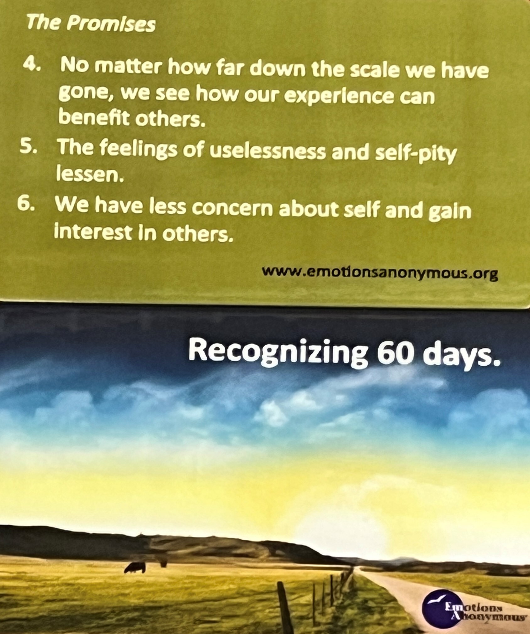 Item #M70A — "60 Days" Recovery Card