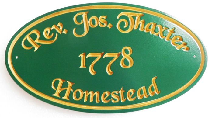 I18837- Engraved High-Density-Urethane Property Name Sign "Rev, Thaxter Homestead" with Gold-Leaf Gilded Letters
