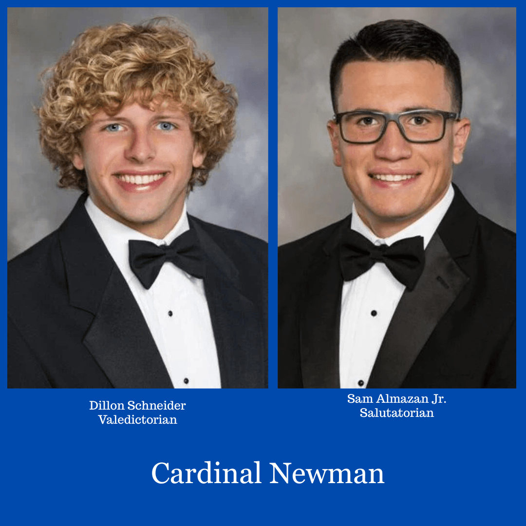 Dillon Schneider and Sam Almazan Jr., the valedictorian and salutatorian for Cardinal Newman High School