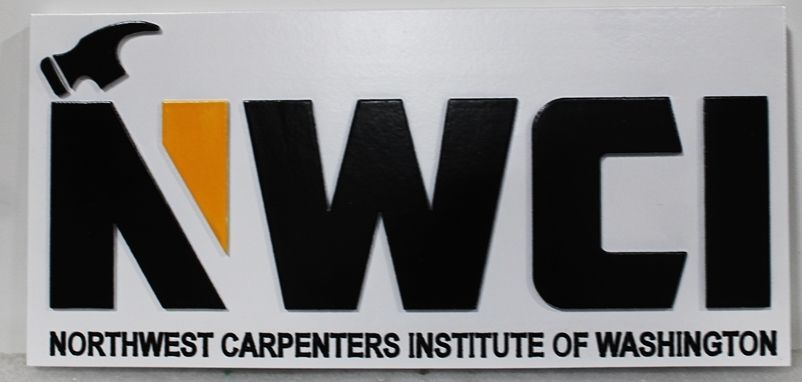 VP-1715 - Carved 2.5-D Multi-Level Plaque of the Logo of the Northwest Carpenters Institute of Washington (NWCI)