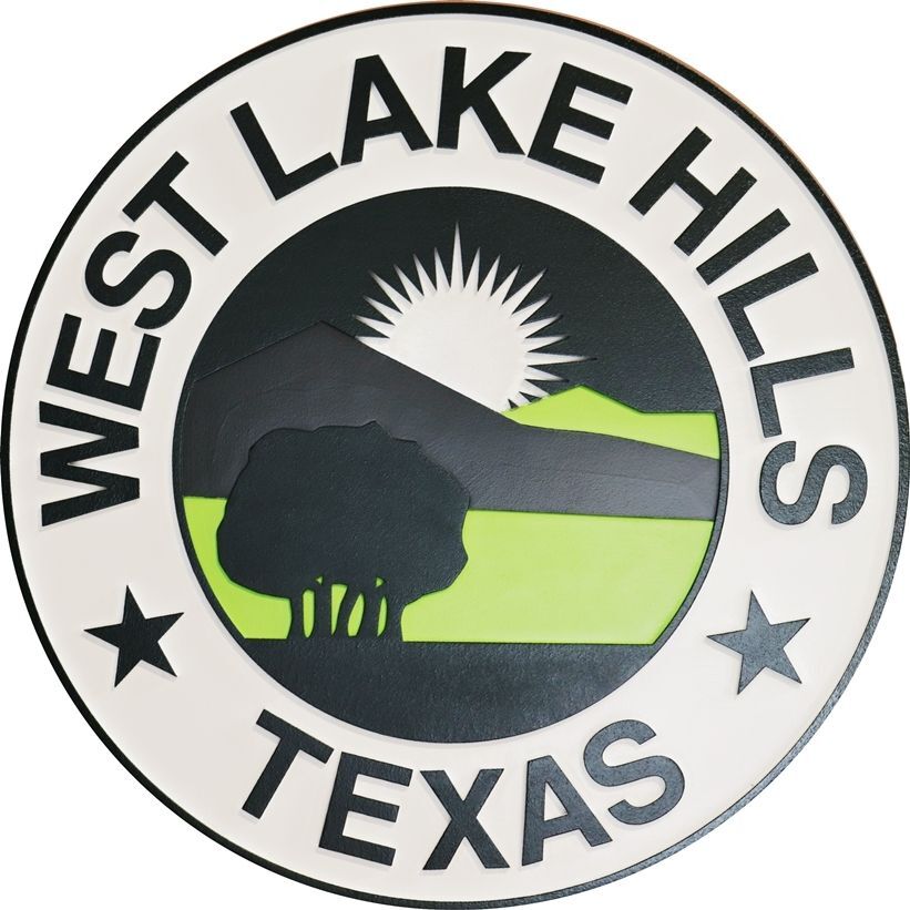 DP-2367 - Carved 2.5-D Multi-Level Artist-Painted Plaque of the Seal of the of City of West Lake Hills, Texas