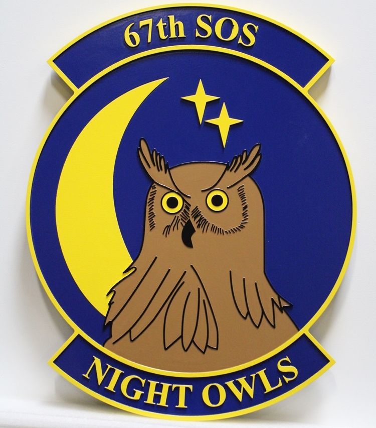 LP-3963 - Carved 2.5-D Multi-Level Raised Relief HDU Plaque of the Crest of the 67th SOS, "Night Owls"