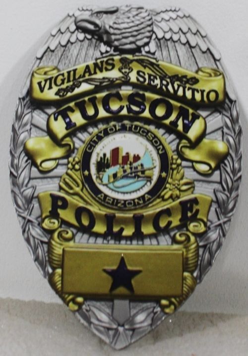 PP-1468 - Carved 3-D Bas-Relief Multi-Level Artist-Painted HDU Plaque for the Tucson Police