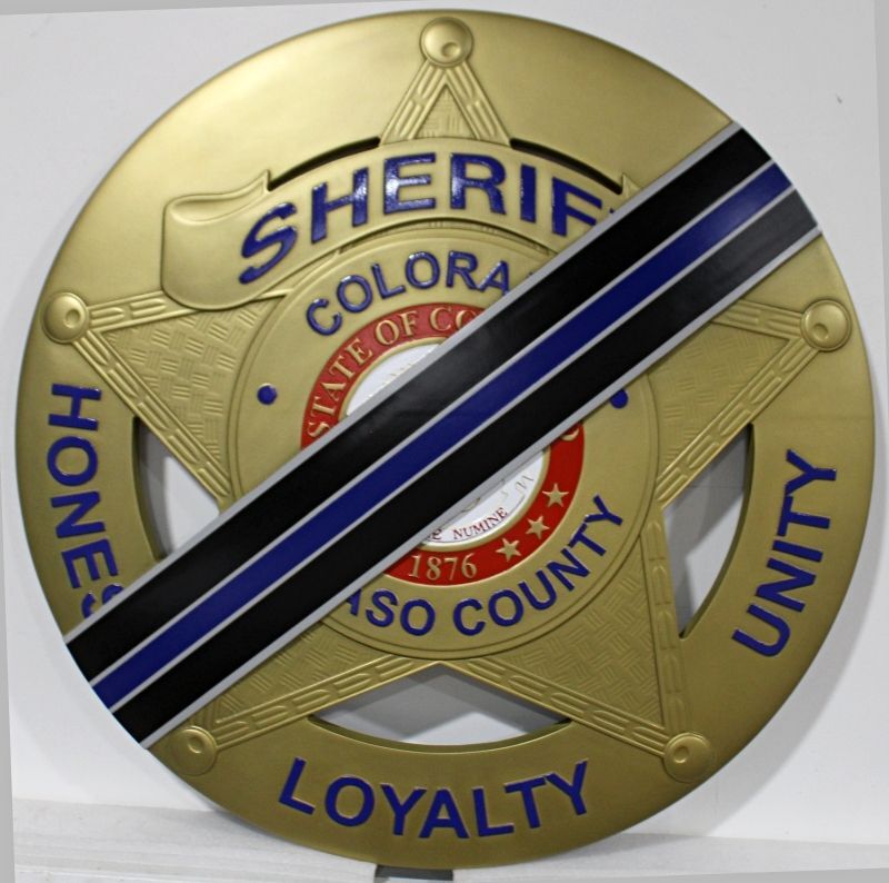 PP-1777A - Carved 3-D Bas-Relief Plaque of the Badge with Stripe for the  Sheriff of El Paso County, State of Colorado 