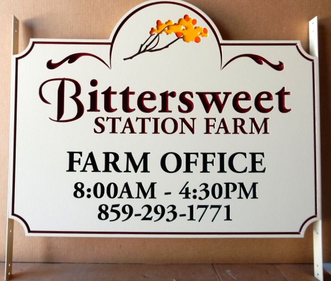 O24874 - Engraved Sign for Bittersweet Station Farm with  Flower and Scroll Artwork