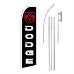 Dodge White/Black Red Ram Swooper/Feather Flag + Pole + Ground Spike