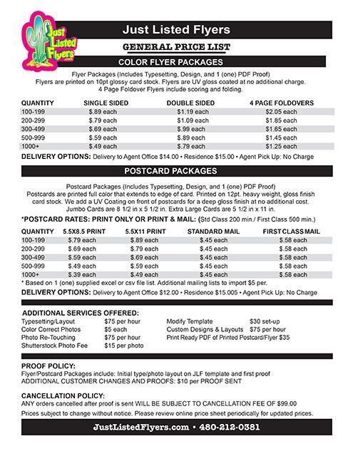 PRICE LIST 2022