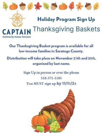 Saratoga County Families in Need: Sign Up Now for Thanksgiving Baskets! Donors Too!