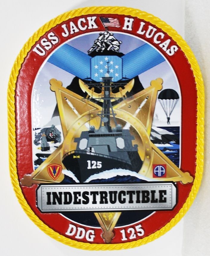 JP-1315- Carved High-Density-Urethane Plaque of the Crest of the USS Jack H Lucas, DDG 125