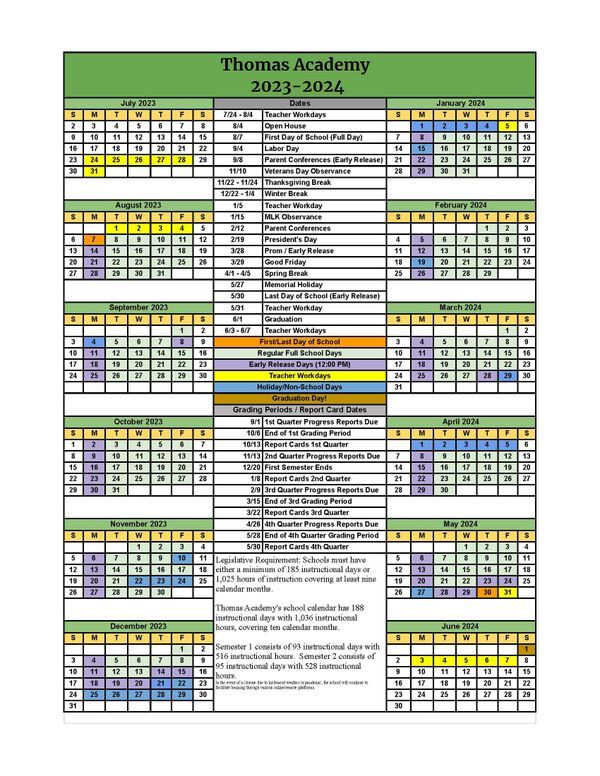 Academic Calendar Academics Thomas Academy