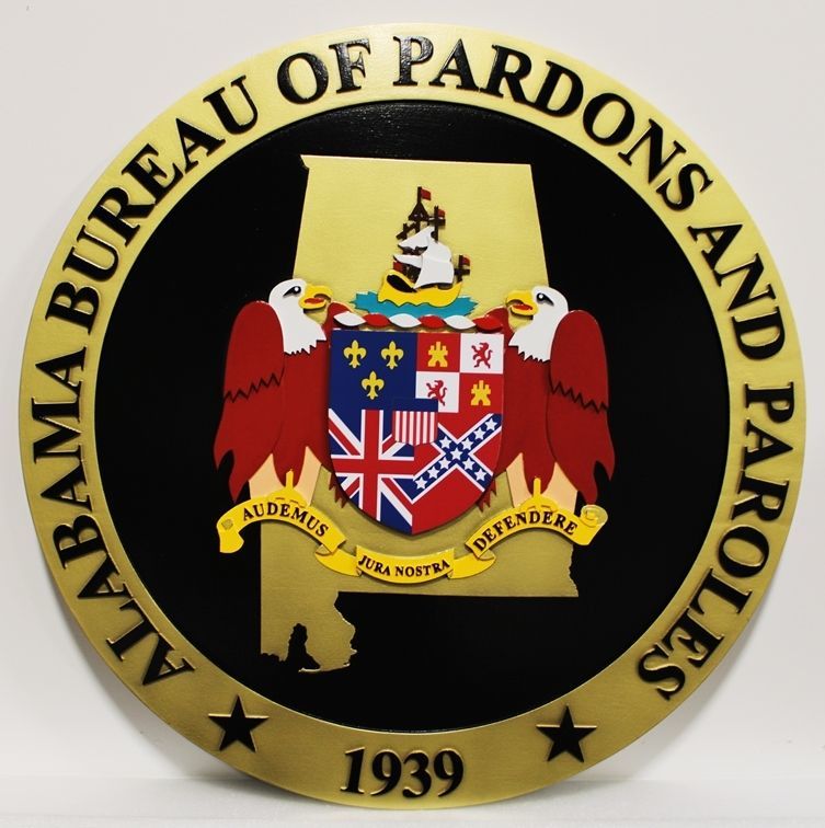 W32013 - Carved 2.5-D HDU Plaque of the Seal of the Alabama Bureau of Pardons and Paroles