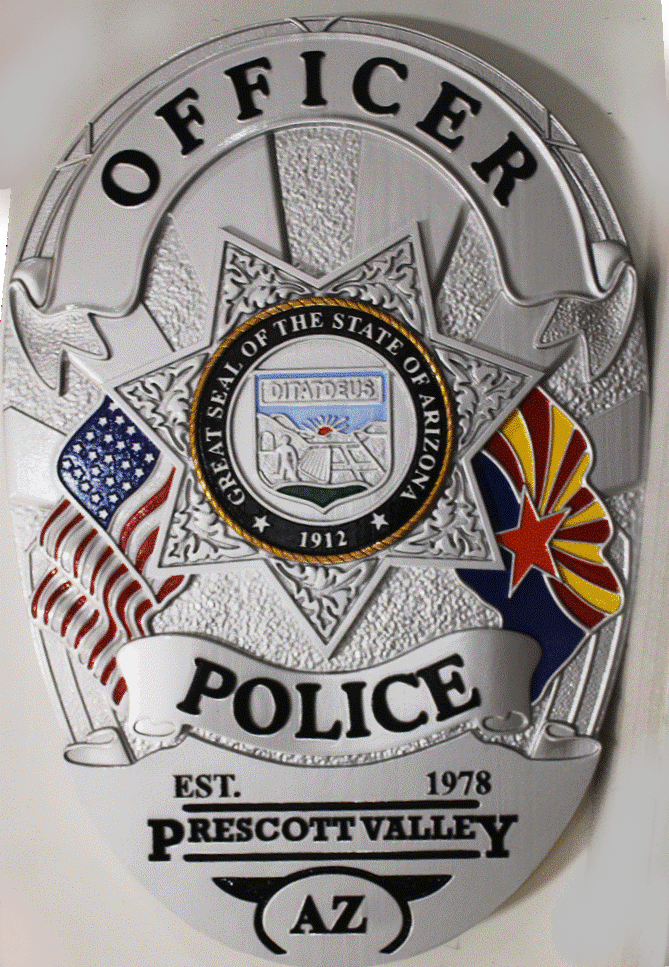 PP-1524 - Carved  2.5-D Multi-level  Plaque of the Badge of a Police Officer of Prescott Valley, Arizona