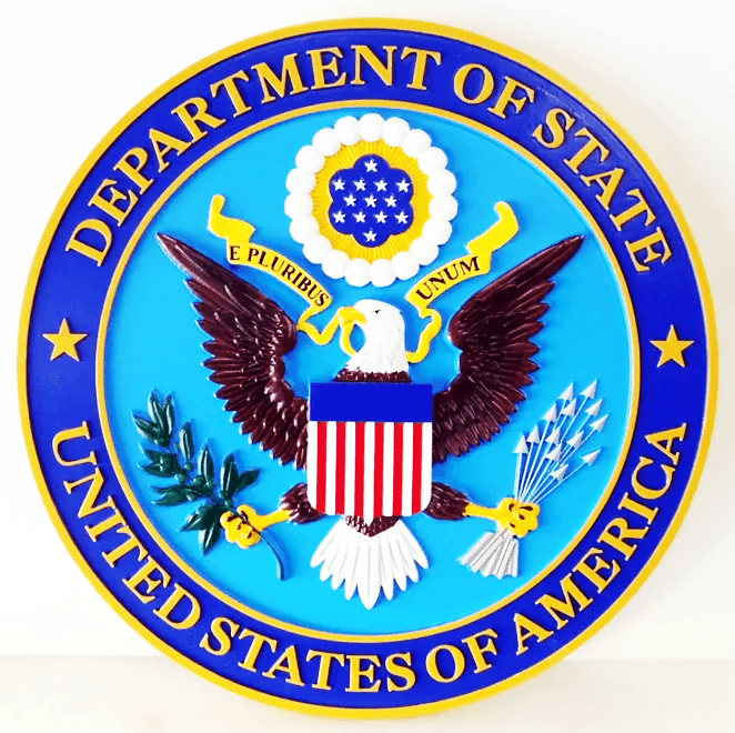 AP-3630 - Carved Plaque of the Seal of the Department of State, Artist Painted