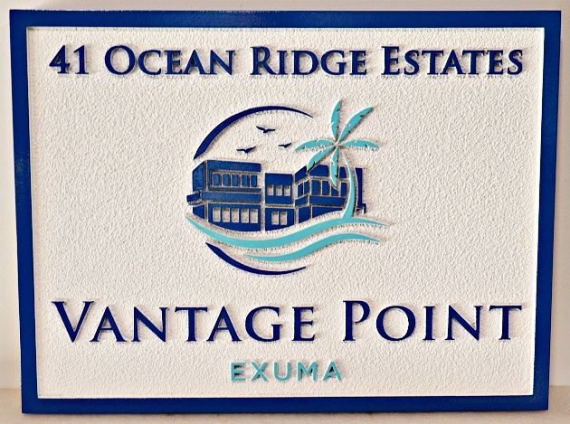 L21923 - Carved and Sandblasted 2.5-D Multi-level Coastal Residence Sign for "Vantage Point" in Exuma, Bahamas