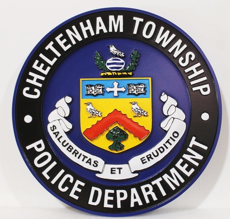 PP-3361 - Carved 2.5-D Multi-Level Plaque of the Seal  ofhe Police Department of Cheltenham County. Pennsylvania