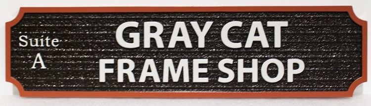 SA28842 - Carved 2.5-D  Raised Relief and Sandblasted Wood Grain HDU Sign for the Gray Cat Frame Shop