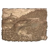 M23005 - 3D Carved Wood or HDU Fishing Scene with Muskie & Fishing Boat