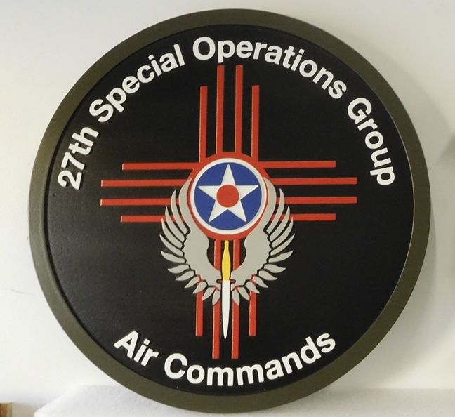 V31780A  - Carved  2.5-D HDU Wall Plaque of the Crest of the 27th Special Operations Group