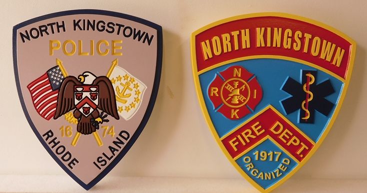 X33756 -   Two Carved and Engraved Wall  Plaques above  were  made for the North Kingstown, Rhode Island  Police and Fire Departments 