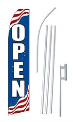 Open Patriotic Swooper/Feather Flag + Pole + Ground Spike