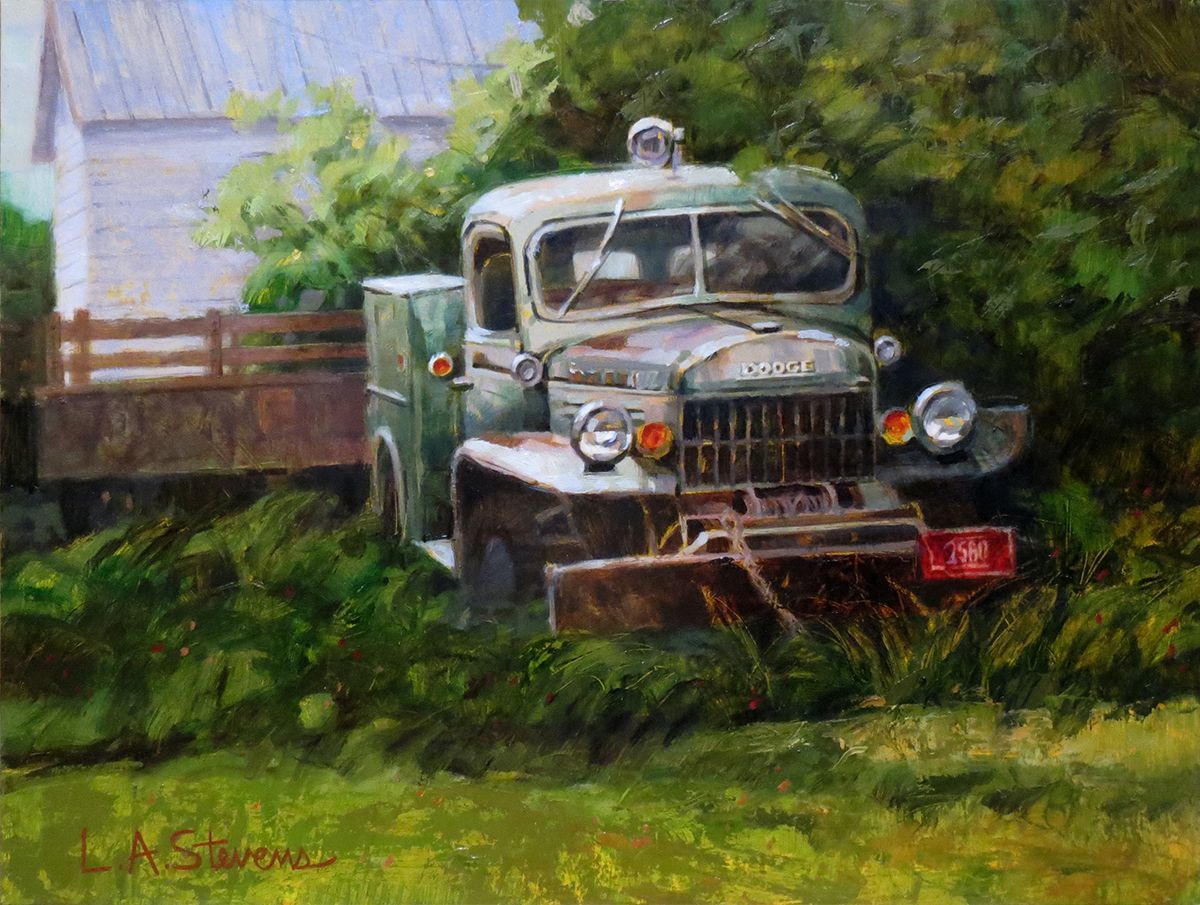 "The Old Dodge" by Laurie Stevens is available in the Art in the Beartooths online auction