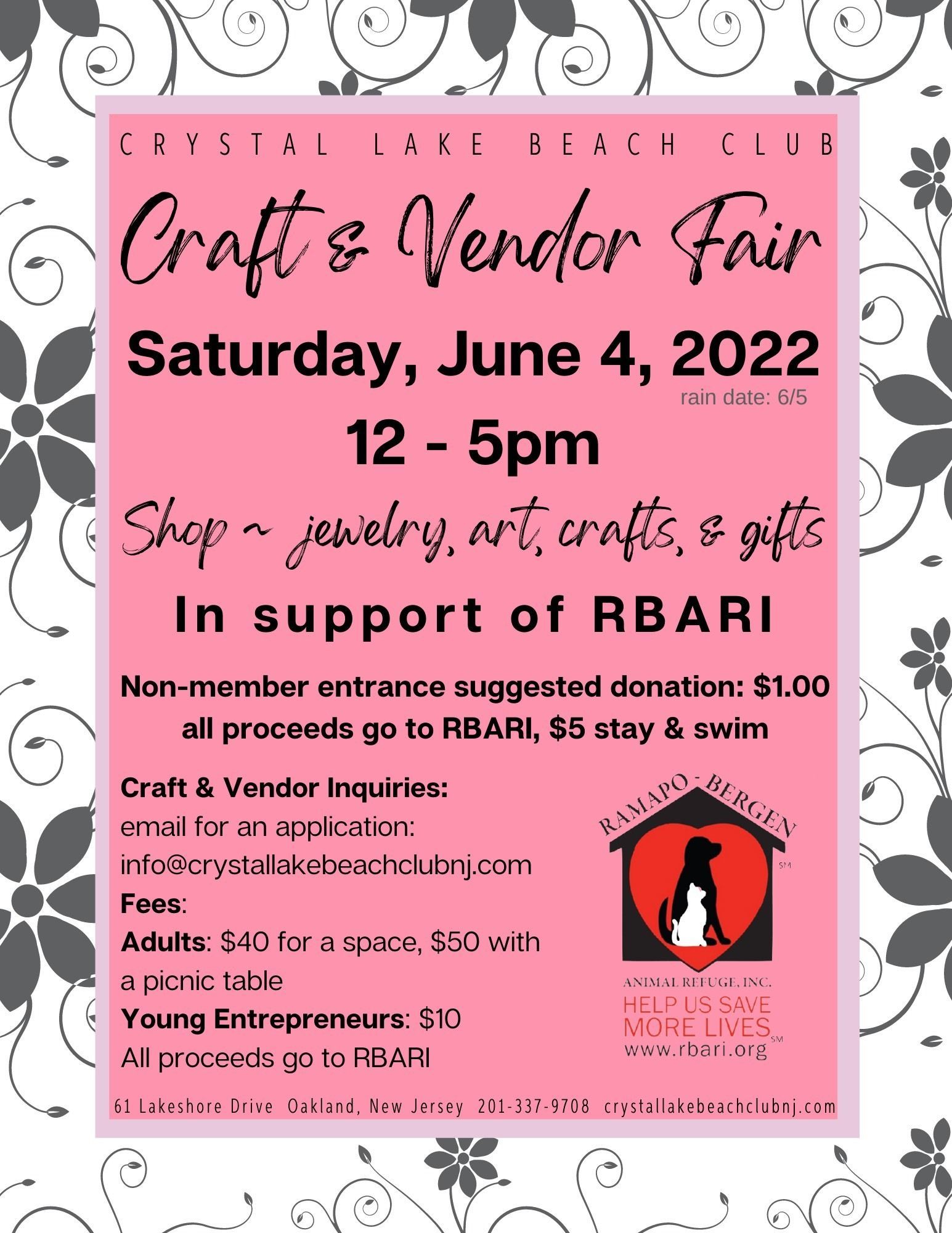 Crystal Lake Beach Club Craft & Vendor Fair (Supporting RBARI)