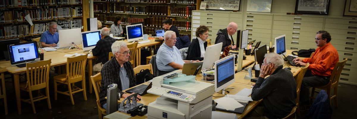 genealogists attending an in-person seminar at the GFO Library