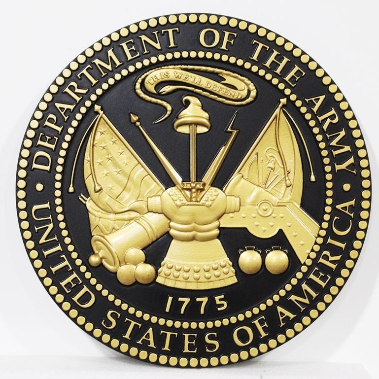 MP-1071 - Carved Plaque of the  Seal of the US Army (USA), 3-D, Painted with Metallic Brass with Hand-Rubbed Dark Bronze