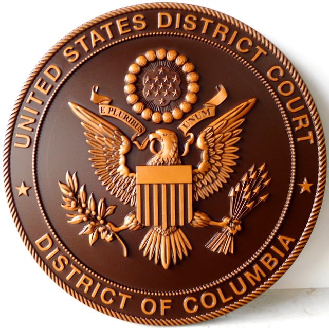 U30162 - Carved 3-D Bronze Painted  Wall Plaque for Seal of US US District Court of the District of Columbia