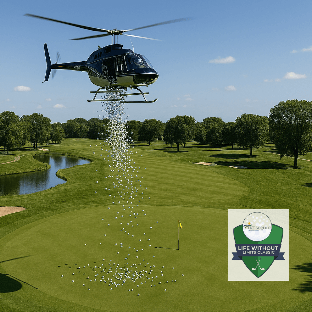 Helicopter dropping golf balls onto a golf course 
