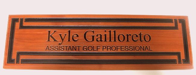 M3252 - Carved Cedar Wood Nameplate Sign for Assitant Golf Professional, Engraved Text and Borders