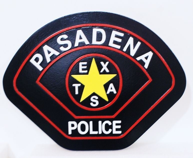 PP-2451 - Carved 2.5-D Raised Relief  HDU Plaque of the Shoulder Patch of a Police Officer of City of Pasadena, Texas