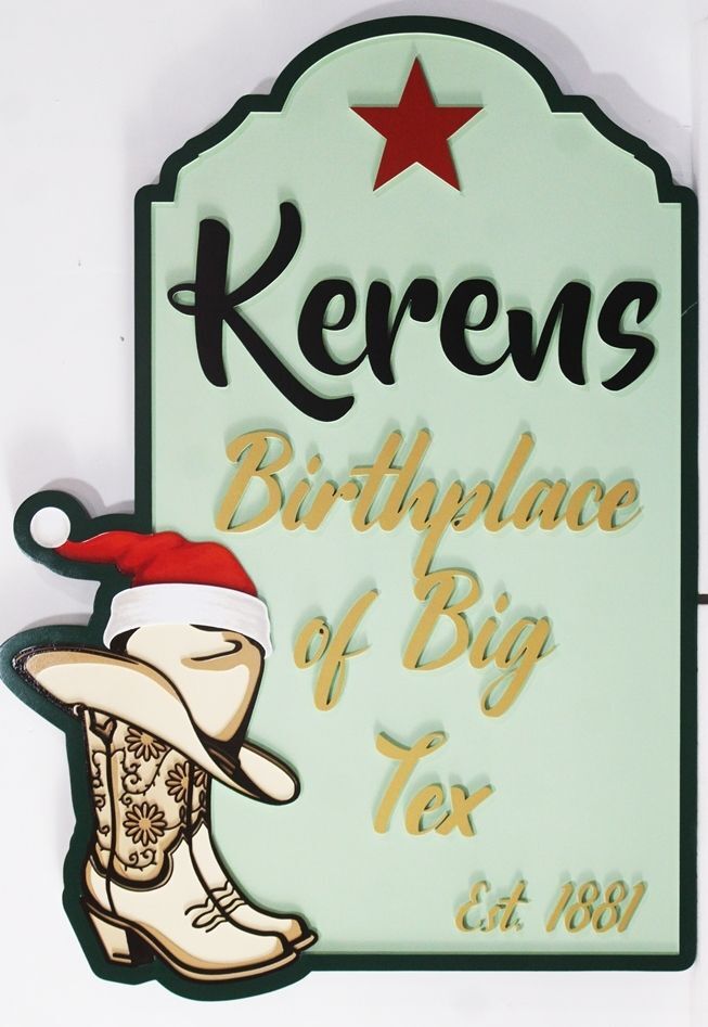 I18776 - Carved Property Name Sign for "Kerens Birthplace of Big Tex"